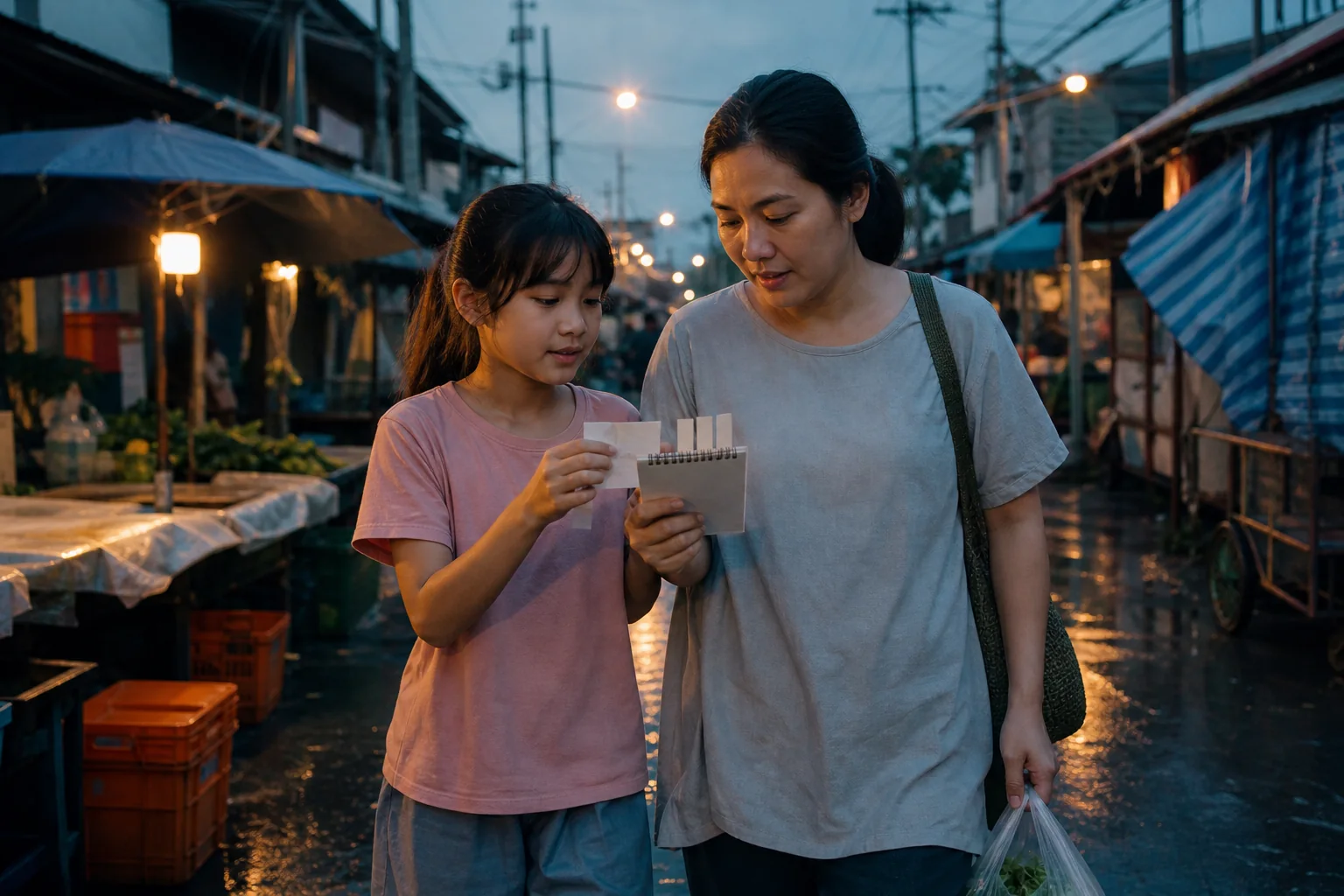 แม่กับลูกสาวคุยเรื่องบัตรชื่อระหว่างเดินในชุมชน — Names.in.th แม่กับลูกสาวคุยเรื่องบัตรชื่อระหว่างเดินในชุมชน